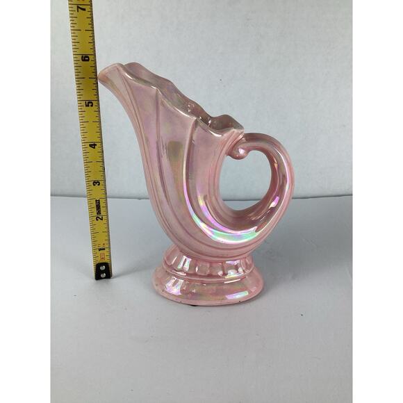 Bayer Pottery Pink Drip Glaze Shell Set Of 2 Planter Vase Vtg Mid Century USA - Picture 6 of 9